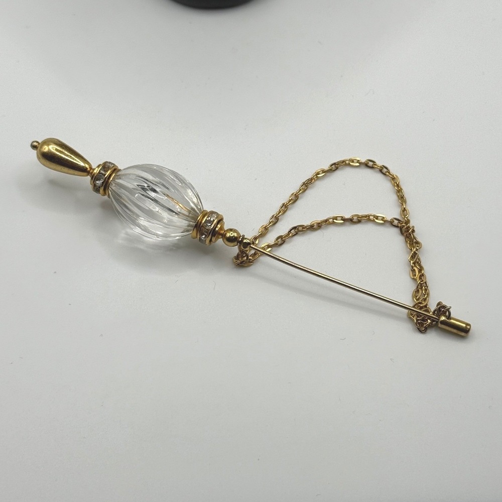 Vintage Gold Tone Crystal Bead Stick Pin Brooch Scarf Hat Lapel Jewelry
